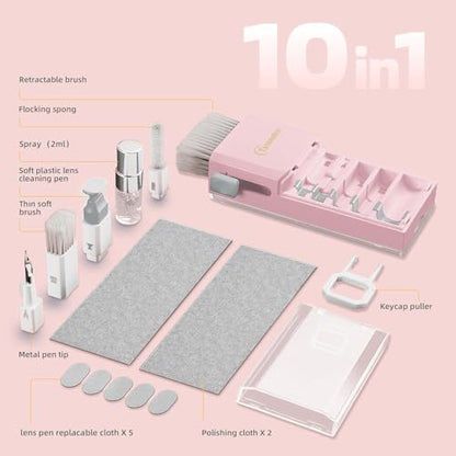 Tassmpitor Keyboard Cleaning Kit, All in 1 Laptop Cleaning Kit for MacBook iPhone iPad Camera Lens Airpods Computer, Compact Keyboard Cleaner with Spray and Brush, Multitool for Electronic Screen - color: Light Pink