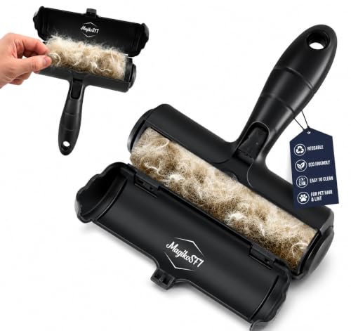 Pet Hair Remover Roller Reusable Lint Roller for Dog & Cat Hair – Fur Remover for Couch, Furniture, Carpet, Car Seats & Clothes – Portable Manual Pet Hair Cleaning Brush (Black) - color: Black