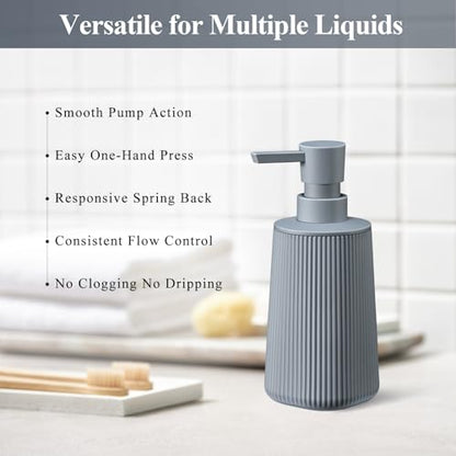 Gray 2 Pack Hand Soap Dispensers Set with No Rust Pump for Bathroom and Kitchen Countertops Refillable Matte Striped Plastic 8.5 oz - color: Gray Set of 2