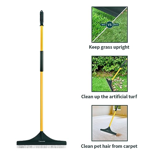 Artificial Turf Rake, 55" Long Whole-Piece Pole No Broke Design - Garden Hand Broom Rake for Easy Quick Remove Leaves, Debris, Shrubs, Pet Hairs.. from Turf, Lawn, Synthetic Grass, Carpet