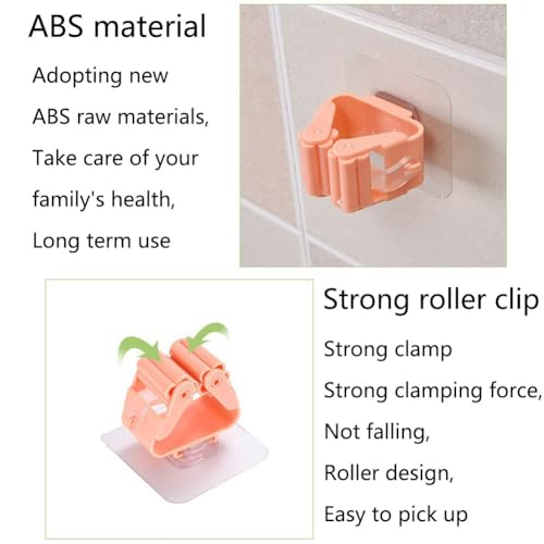 Broom And Mop Holder Clip 4 Pcs Mop Broom Wall Mounted Heavy Duty With Plastic Hooks Hanger No Drilling Mop Gripper For Home Bathroom Kitchen (pink) - color: pink