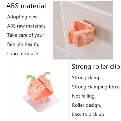 Broom And Mop Holder Clip 4 Pcs Mop Broom Wall Mounted Heavy Duty With Plastic Hooks Hanger No Drilling Mop Gripper For Home Bathroom Kitchen (pink) - color: pink