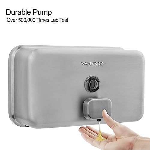 Wall Mounted Hand Soap Dispenser Bathroom, 1100ml 37oz Commercial Stainless Steel Liquid Soap Dispenser Wall Mount (Horizontal Brushed) - color: Horizontal Brushed