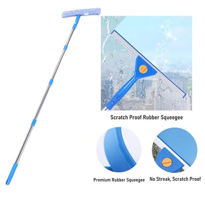 Haofy Professional Window Cleaning Kit 9.8FT Adjustable Extension Pole with Interchangeable Squeegee & Brush for High Windows Car Glass Shower Doors No Streak Cleaning Equipment Home Use