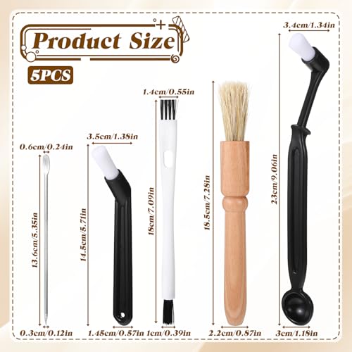 5 Pcs Coffee Grinder Cleaning Brush Espresso Machine Brush Cleaner Tool with Wooden Handle and Natural Bristles Nylon Espresso Brushes Coffees Machine Group Head for Barista Home Kitchen Machines Wash