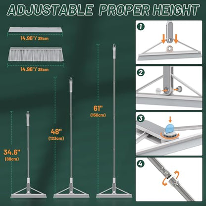 KOLLIEE 2 in 1 Floor Squeegee Broom Set Window Long Handle Rubber Squeegee Brush Mop Kit with Adjustable Handle 120° Rotating Angle Head for Wet Room Hard Floor Outdoor - size: Grey Broom and Floor Squeegee