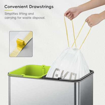 EKO 9.3 Gallon / 30–35 Liter Drawstring Trash Bags, 60 Count Heavy-Duty Tall Kitchen Garbage Can Liners, Extra-Strong Leak-Resistant, Unscented, White, Code K - size: 60 Count (Pack of 1), style: 9.3 Gallon Bags/Code K