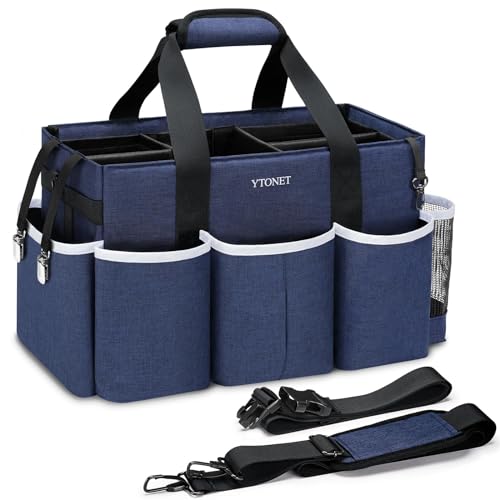 Ytonet Wearable Cleaning Caddy Bag, Large Cleaning Supplies Organizer with 4 Foldable Dividers, Kitchen Caddy Organizer with Handle & Adjustable Shoulder Straps for Cleaners & Housekeeper, Blue - color: Blue, size: Large