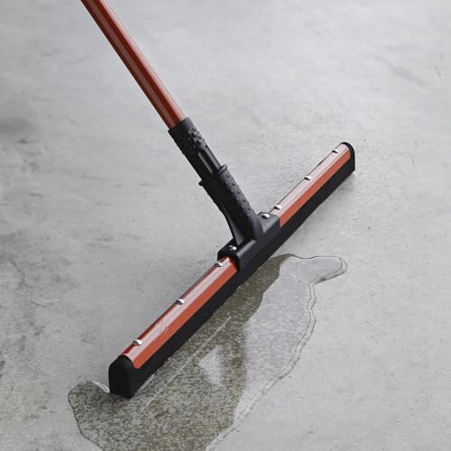 20 Inch Rubber Floor Squeegee with Red Steel Handle, Flex Blade