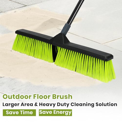 3 PK 24" Push Broom Outdoor, Heavy Duty Broom with 63" Long Handle, Shop Garage Broom with Stiff Bristle for Indoor Outdoor Floor Cleaning, Garden Patio Deck Warehouse Lawn Driveway Scrubbing