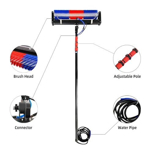 Solar Panel Cleaning Brush and 11FT Water Fed Pole Kit, Adjustable Extension Roller Brush, Window Washing Cleaner Equipment with Lithium Battery - size: 11FT-battery