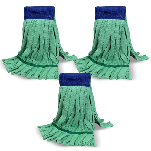Heavy Duty Commercial Mop Head Replacement for Rubbermaid: 3 Packs 14oz Microfiber Tube Lint Free Industrial Heavy Duty Mop Head for Floor Cleaning - Super Absorbent & Bleach-Safe (Green) - color: Green-3pack