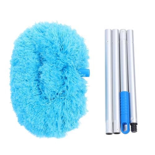 Ceiling Fan Duster with Extension Pole, 360 Degree Rotation Extra Long Round Duster Washable Cobweb Brush for Outdoor Indoor (Blue) - color: Blue