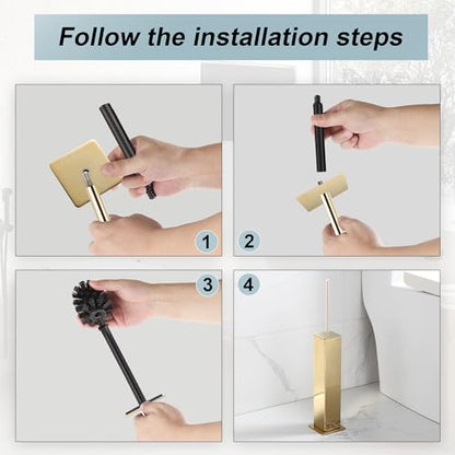 Gold Toilet Brush with Holder 304 Stainless Steel Toilet Bowl Brush, Square Bathroom Cleaner Brush - color: Gold