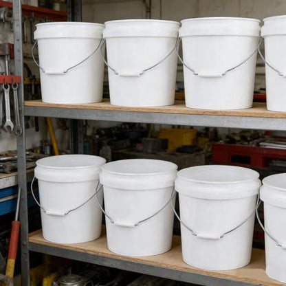 White 4-Gallon Bucket with Lid, Economical Durable BPA Free Plastic Pail Container for Storage, Multi-Use Food Grade Buckets, Metal Handles with Plastic Grip for Easy Carrying, 6 Pack