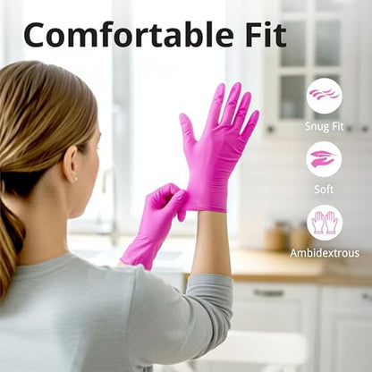 SwiftGrip Powder-Free Nitrile Gloves, 3-mil, Disposable Nitrile Gloves, Latex-Free, Powder-Free - Pink/Fuchsia - size: Large