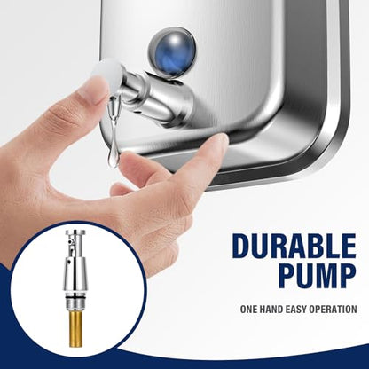 Commercial Wall Mounted Stainless Steel Soap Dispenser, Liquid & Gel Hand Sanitizer for Public Restrooms, Janitorial Cleaning Supplies, Key Lock, Leak-Proof for Hotels, Hospitals, Offices - size: 1000ml(35oz)