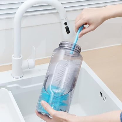 1 Pcs Long Bottle Cleaning Brush Stainless Steel Handle Water Scrubbing 15.2 Inch Cleaning Brush Set for Washing Narrow Neck Bottles, Wine Decanter, Flask, Beer Brewing Supplies