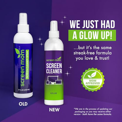 Screen Cleaner Spray and Microfiber Cloth 2-Pack (2x8oz) by Screen Mom-Screen Cleaner Spray and Wipe for TV, Computer, Phone, iPad, Car Screen Cleaning Kit Electronic Cleaner Spray - size: 8oz Pack of 2