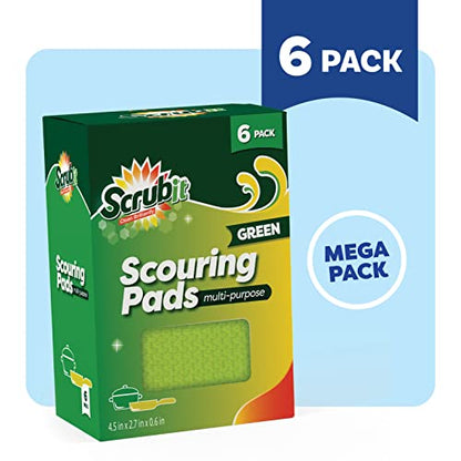 SCRUBIT Multi-Purpose Scouring Pad - Non-Scratch Cleaning Sponges for Pots, Pans, Dishes, Utensils & Non-Stick Cookware - Scrubbing Pads Use for Kitchen, Bathroom - 6 Pack Dish Sponge (Green) - color: Green
