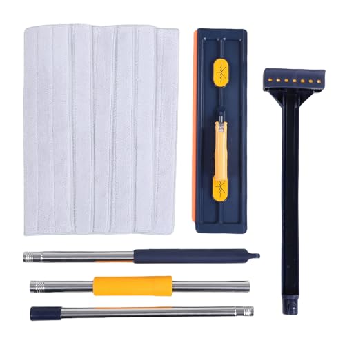 TARSHYRY Flat Mop with Scraper, 360 Degree Rotation Mop with Built in Scraper and Toothed Comb, Lightweight Floor with 6 Reusable Microfiber Pads, 54 Inch Adjustable (Dark Blue+6 Microfiber Reusable