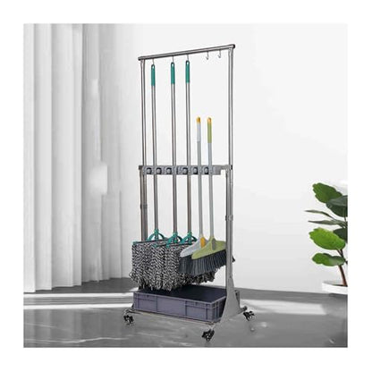 Mop and Broom Rack, Removable Broom Organizer Storage Tool Rack, Can Hold Wet Mops Stainless Steel Can Hold Long Handled Tools/Rakes/Brooms(176x70x49cm) - size: 176x70x49cm