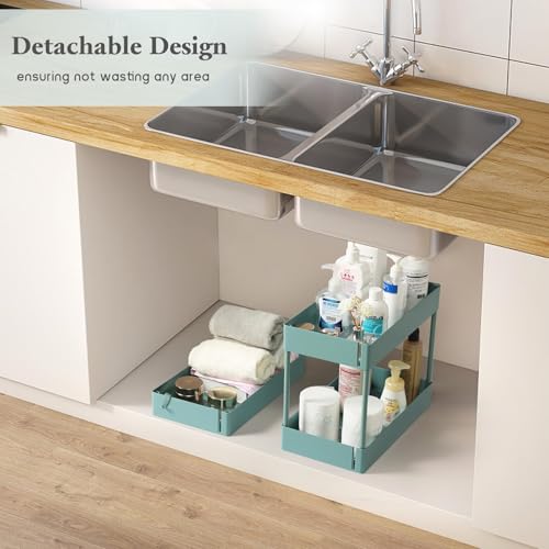 danpinera Storage Cart on Wheels, 3 Tier Bathroom Cart Organizer Slim Laundry Narrow Shelf with Wheels Dividers Hanging Cups Hooks Handle Easy Assembly, Green - style: 3 Tier Green