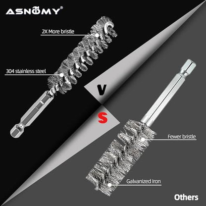 ASNOMY 5Pcs 7/16" Stainless Steel Bore Brush,Stainless Steel Bristles Wire Brush Bore Cleaning Brush Set for Power Drill Cleaning, Abrasive Wire Brush Steel Brush with 1/4" Hex Shank - style: 5Pcs 11mm | 7/16" Inch