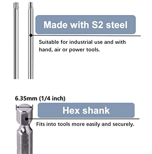 aiyun 12-Piece Security Bits, 2 Inch long S2 Steel Magnetic Security Screwdriver Set, 6 Point Star Driver Bit Set Screwdriver for Shark Vacuum T5-T40 (50mm) - size: 50mm Length (T5-T40)