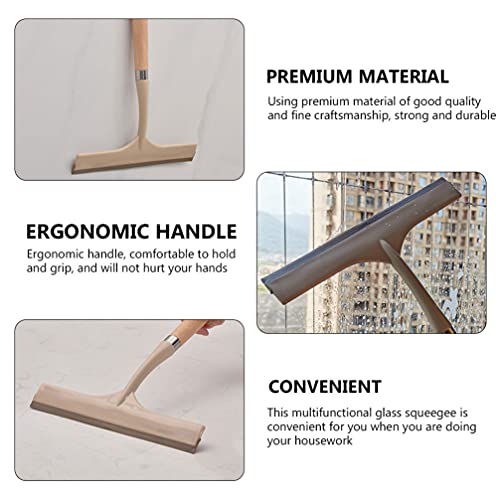 Car Tools Plastic Squeegees with Wooden Handle Streak- Handheld Squeegee Cleaner Wiper Cleaning Tool for Washing Bathroom Floor Glass Windshield Limpiador De Pisos