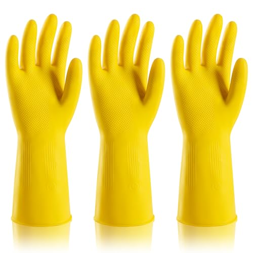 3 Pairs Rubber Dishwashing Gloves, Reusable Household Cleaning Gloves for Women Men, Kitchen and Bathroom Cleaning, Gardening, Pet Care, Extra Thickness, 20 Mil, 13", Heavy Duty, Non-Slip, XL - color: 3 Pairs, size: X-Large