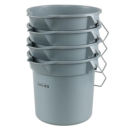 4-Pack 3.5 Gallon Industrial Round Utility Pail with Handle, Gray | 14 Quart, Plastic, Car Wash Bucket