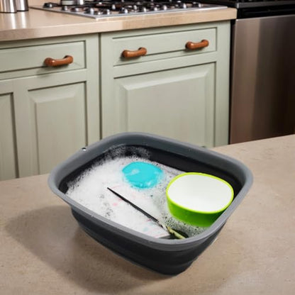 SAMMART 9.45L (2.5 Gallon) Collapsible Tub - Foldable Dish Tub - Portable Washing Basin - Space Saving Plastic Washtub (Grey/Black, M) - color: Grey/Black, size: Medium