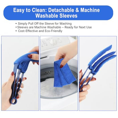 Window Blind Cleaner Duster Brush, 2 Pack Air Vent Cleaner Brush with 5 Reusable Microfiber Sleeves, Multi-Purpose Cleaning Tool for Venetian Blinds, Air Conditioner Vents, Household Cleaning Tool