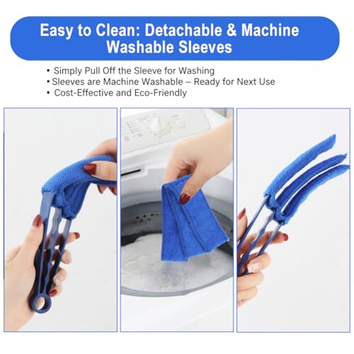 2 Pack Blinds Cleaner Brush - Window Blind DusterTool with 5 Reusable Microfiber Sleeves Brush, Blind Cleaner Tool for Window, Car Air Condition, Fans, Exhaust Vent