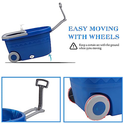 Mop and Bucket with Wringer Set 25QT，Stainless Steel Deluxe 360 Spinning Mop Bucket Floor Cleaning System with 3 Microfiber Replacement Head Refills, 2X Wheel for Home Cleaning with Drain Plug