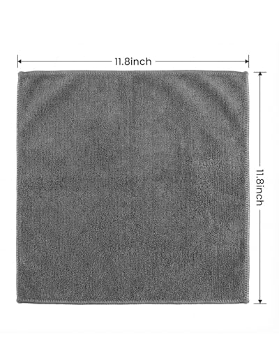POPCHOSE Microfiber Towels 12 Pack for Cars, Super Absorbent Cleaning Cloths, Lint Free Streak Free Towels for Car Detailing, Household, Kitchen, Glass & Tools, Grey