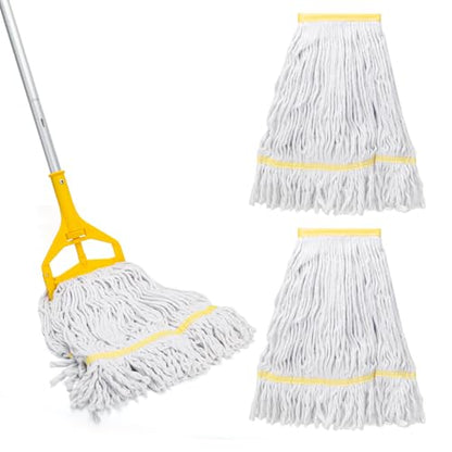 Heavy Duty Commercial Mop with 3 Extra Large Replacement Heads,59" Long Handle Industrial Looped-End String Wet Cotton Mops for Home,Kitchen,Office,Garage,Workshop,Warehouse Floor Cleaning