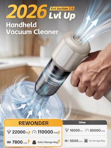 REWONDER Car Vacuum Cleaner High Power, 22000Pa Vacuum Cleaner & 110000RPM Air Duster, Handheld Vacuum with 7800mAh Battery, Storage Bag & Multi-Nozzles for Car, Home, Office - color: Gray