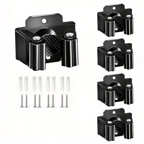 4 Pcs Broom Holder Wall Mount, Broom Hanger Mop Holder Rack Handle for Kitchen Laundry Garden Tool Organizer