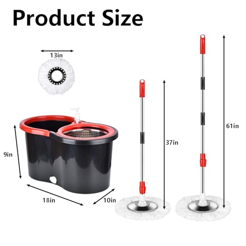 Spin Mop and Bucket Set with Wringer,360° Spinning Mop Bucket with 3 Microfiber Mop Head and 61" Adjustable Handle,for Floor Cleaning