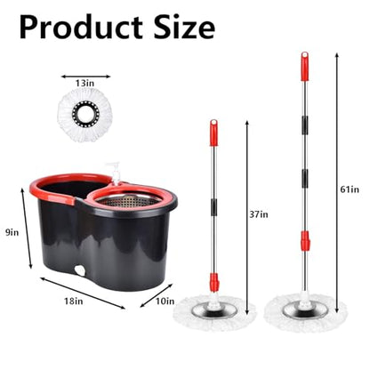 Spin Mop and Bucket Set with Wringer,360° Spinning Mop Bucket with 3 Microfiber Mop Head and 61" Adjustable Handle,for Floor Cleaning