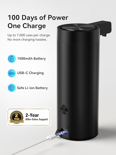 SUNLY Touchless Automatic Soap Dispenser – Clog-Free Pump, 0.2s Fast Sensor, USB-C Rechargeable, Smudge-Resistant Stainless Steel, for Kitchen & Bathroom Soap Dispenser, Black - color: Black