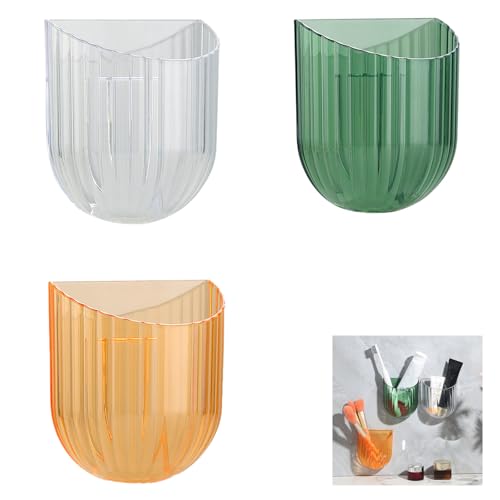 Wall Mounted Storage Holder, Transparent PS Plastic, Clear transparent white, 3.9x3.5x1.9 Inch, Adhesive Organizer for Cosmetics, Phone, Remote (Colorful 3PCS) - color: Colorful 3PCS