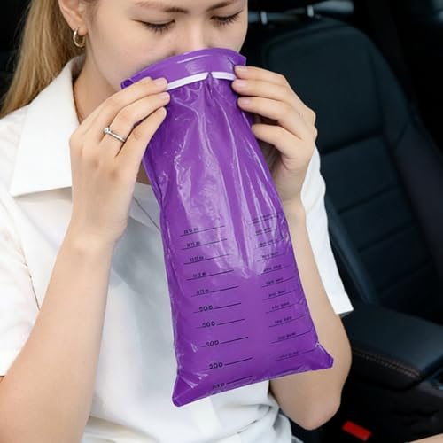 Vomit Bags Disposable,15 PCS 1000ML Bags Portable Throw Up Puke Barf Bag Thick Leak Resistant Motion Sickness Bag for Car Sick, Road Trip, Travel, Adults Pregnancy Nausea, Purple - color: 10Purple