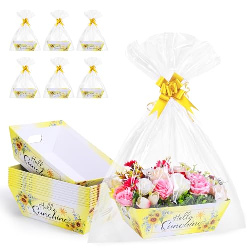 AFOROEOA 10PACK Sunshine Baskets for Gifts Empty, 10x12” Gift Baskets for Women Empty 10 Bows 10 Bags, Empty Gift Basket for Women Mother's Day Thanksgiving Christmas Easter Teacher Appreciation - color: 10PACK Sunshine