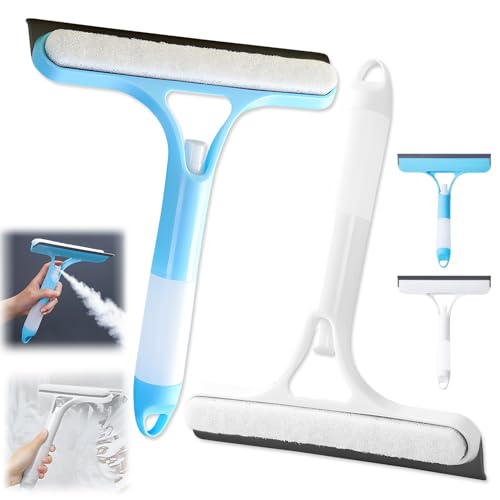 3 in 1 Window Cleaning Scraper,New 3 in 1 Window Cleaner,Squeegee and Scrubber with Spray, for Windows, Walls,Car Windshields, Bathrooms, Kitchens, All-Purpose Window Cleaner Tool (White/Blue) - color: White+blue