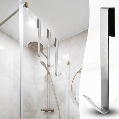 Zorfeter 12 Inch Extended Over Shower Door Hook, Stainless Steel Heavy Duty Shower Hooks Drilling-Free Towel Hooks for Bathroom Frameless Glass Shower Door - 3 Packs - size: 12 Inch