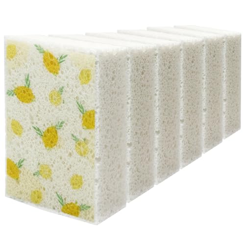 Scratch Scrub Sponge, 6 Kitchen Sponges for Cleaning Around the Home, Bathroom & More, Large Size Scratch-Free Dish Scrubber, Best for Nonstick Pots and Pans (4" x 6" x 1",Lemon) - color: Lemon
