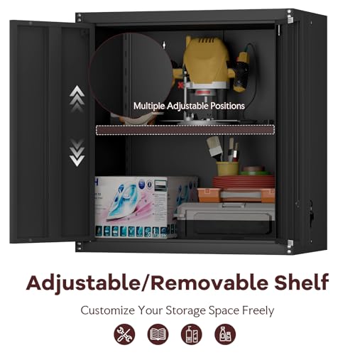Steel Wall Cabinet, Metal Locking Wall Cabinet, Wall Hanging Metal Cabinet for Garage Tool Storage, Wall Mount Tool Cabinet for Garage, Laundry Room, Pantry, Black - color: 28"h-wall Cabinet / Black